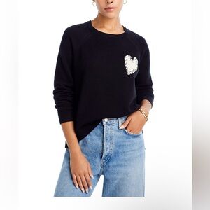 AQUA x Kerri Rosenthal Black Sweater with Cream Heart Patch - Size M